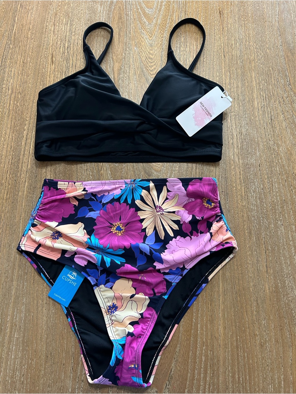 NWT 2 Piece Swimsuit Bottom Cupshe High Waist XS Top Size S New Fashion Brand